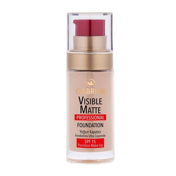 Fond de ten Gabrini Visible Matte Professional Foundation, Porcelain Make Up, SPF 15, 30 ml, nuanta 02 Fond de ten Gabrini Visible Matte Professional Foundation, Porcelain Make Up, SPF 15, 30 ml, nuanta 02