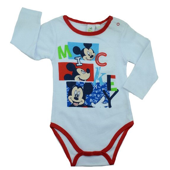 Body cu maneca lunga pentru baieti Disney Mickey Mouse NH0388-R, Alb, 80 cm