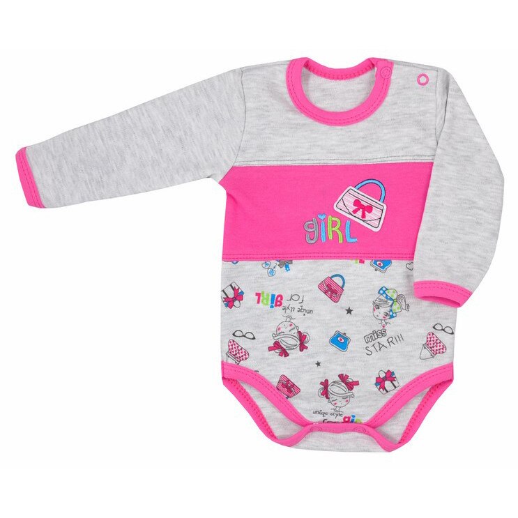 Body cu maneca lunga pentru fete Koala Literki 2864-R, Roz, 80 cm