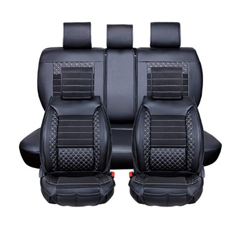 Set Husa Auto Premium Negru Accente Albe 12 piese Set Husa Auto Premium Negru Accente Albe 12 piese