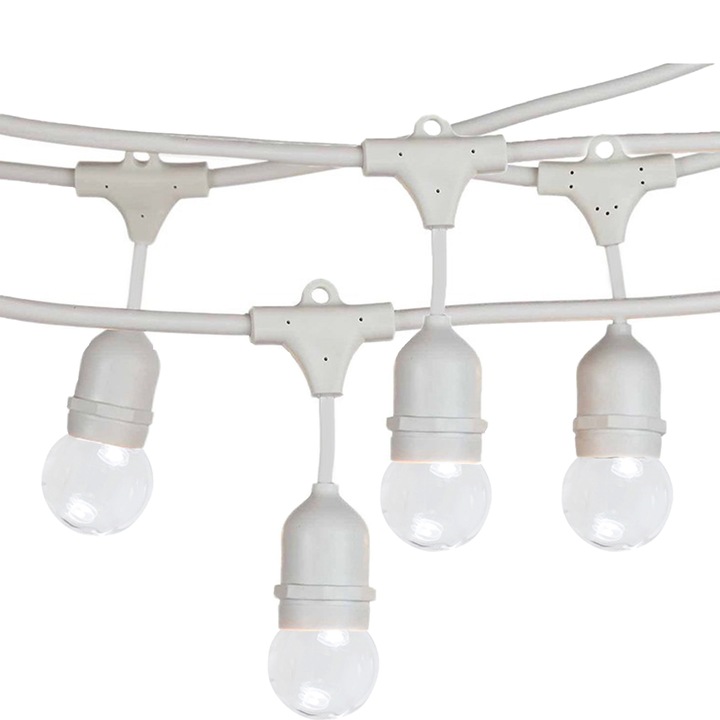 Ghirlanda luminoasa cu Pendul 15 m. cu 15 becuri Mate G45 1W LED E27 interconectabila cablu Alb