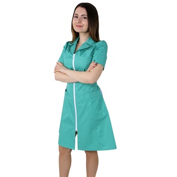 Halat Dama, PRIMA, Modern, maneca scurta, guler, rever, 3 buzunare, fermoar lung, cordon in talie, 65% Poliester, 35% Bumbac, Verde deschis, marimea S Halat Dama, PRIMA, Modern, maneca scurta, guler, rever, 3 buzunare, fermoar lung, cordon in talie, 65% Poliester, 35% Bumbac, Verde deschis, marimea S