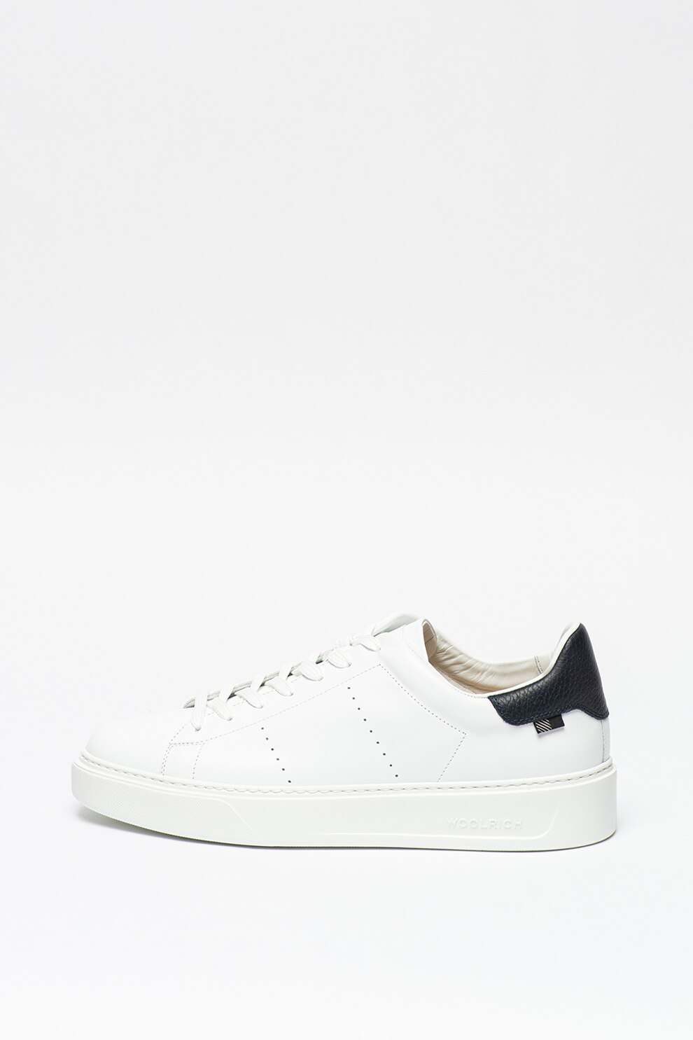 Woolrich, Pantofi sport din piele cu varf rotund, Alb/Bleumarin, 45