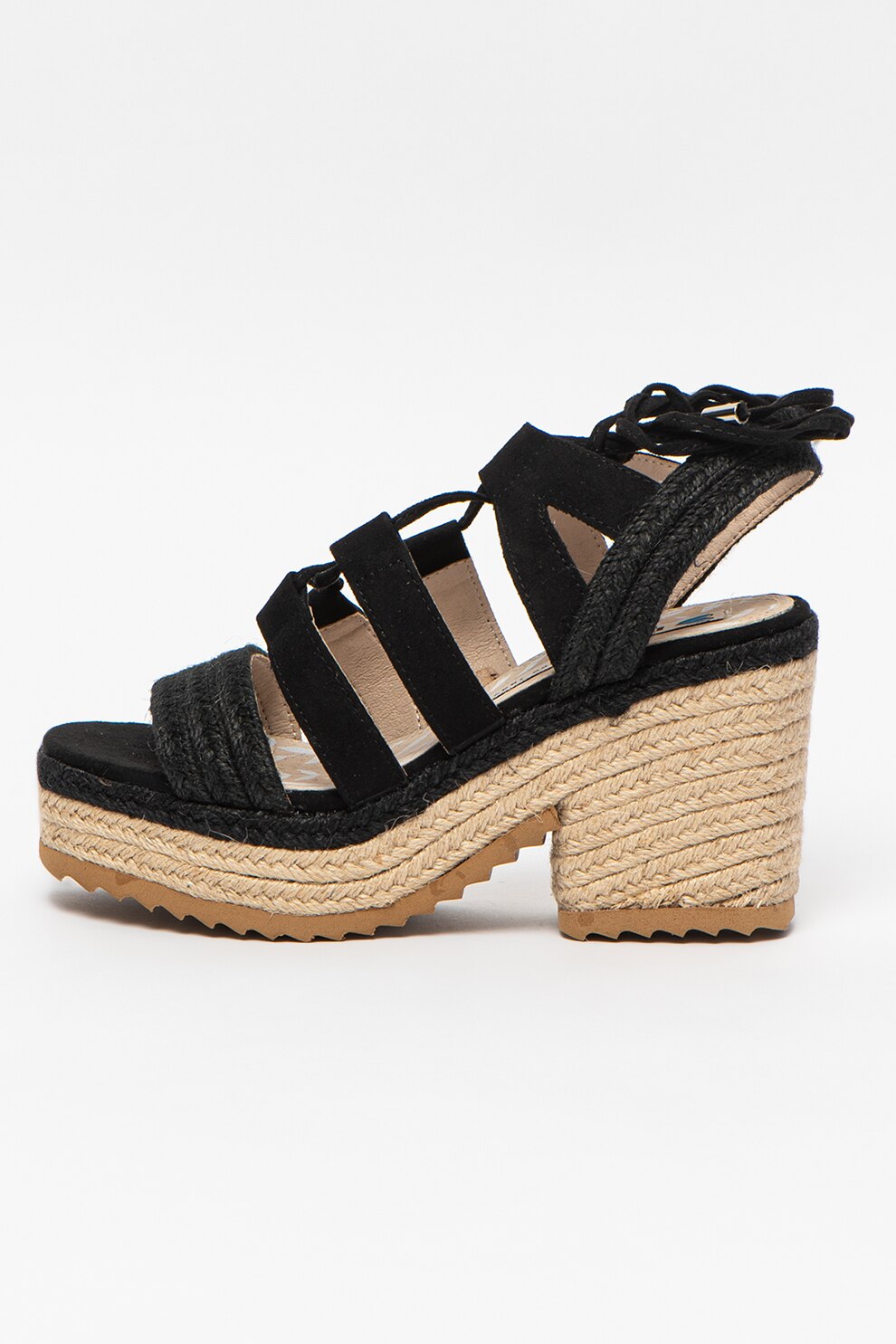 MTNG, Sandale tip espadrile cu talpa wedge si insertii din piele intoarsa sintetica