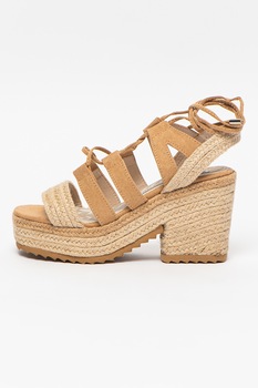 MTNG, Sandale tip espadrile cu talpa wedge si insertii din piele intoarsa sintetica MTNG, Sandale tip espadrile cu talpa wedge si insertii din piele intoarsa sintetica