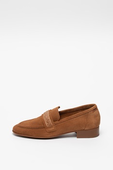 MTNG, Pantofi loafer de piele intoarsa cu toc masiv, Maro, 41 MTNG, Pantofi loafer de piele intoarsa cu toc masiv, Maro, 41
