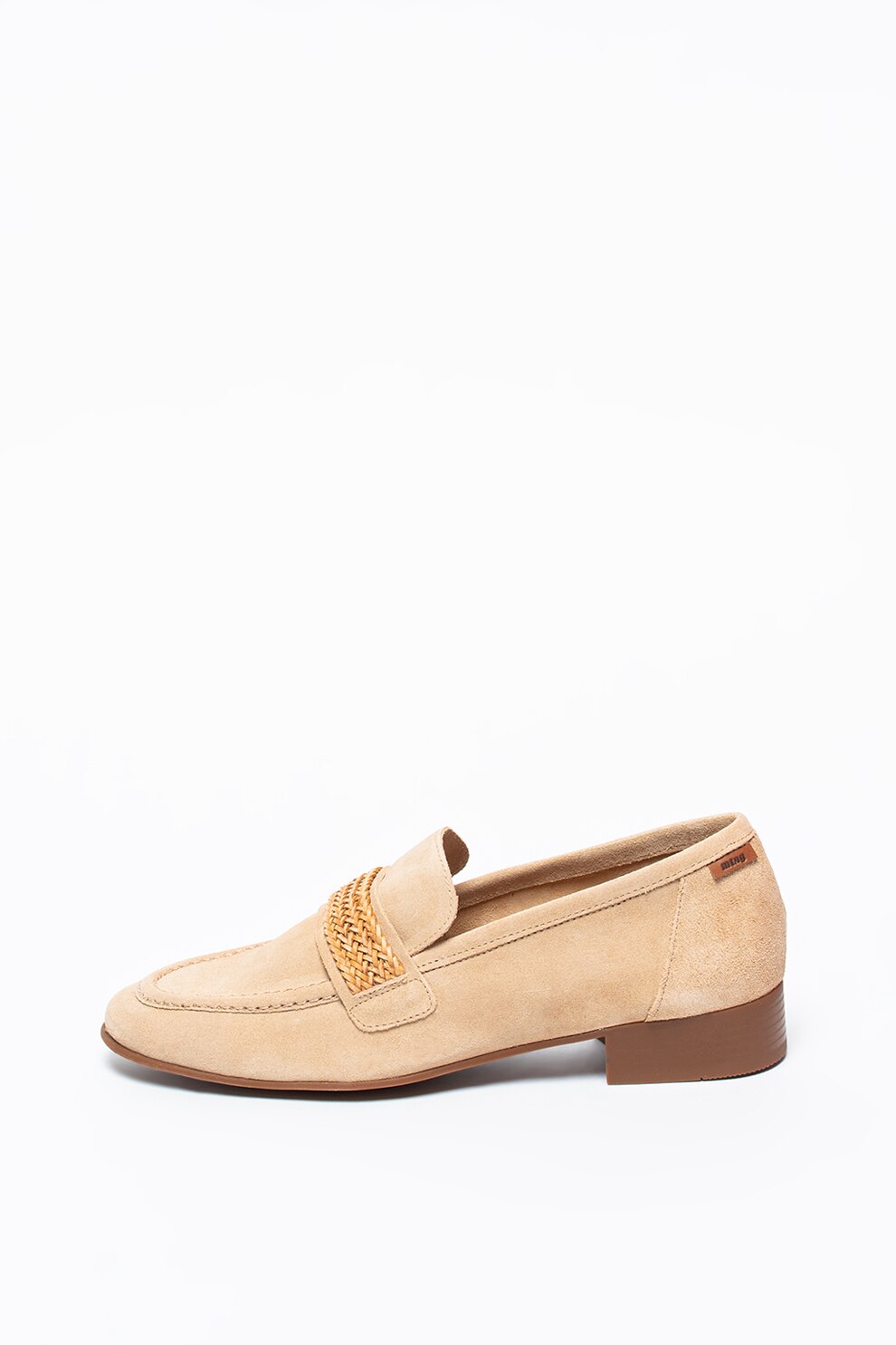 MTNG, Pantofi loafer de piele intoarsa cu toc masiv, Maro camel, 40