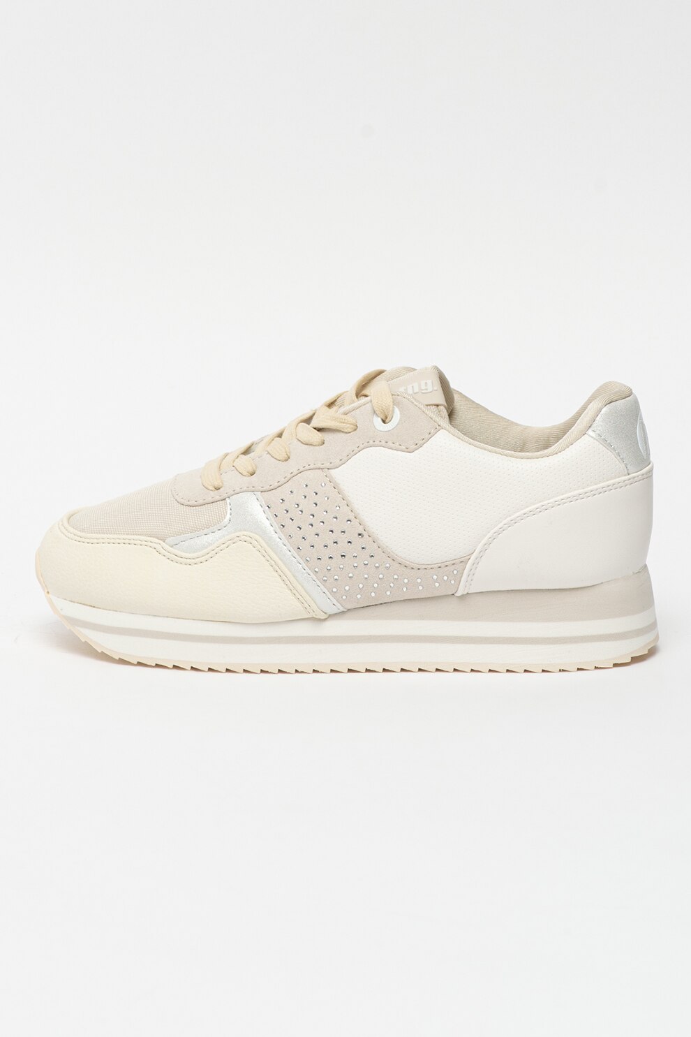 MTNG, Pantofi sport de piele ecologica si material textil cu strasuri Agatha