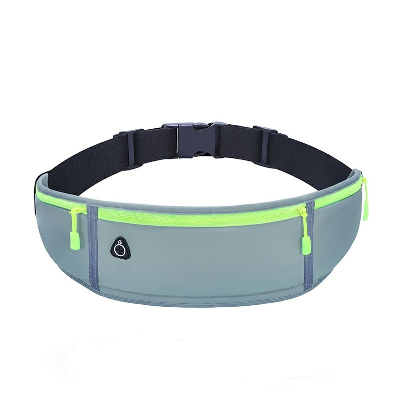 Borseta sport pentru alergat cu 3 compartimente pentru telefon mobil si accesorii, centura elastica reglabila, material impermeabil, Gri Verde, BBL2000