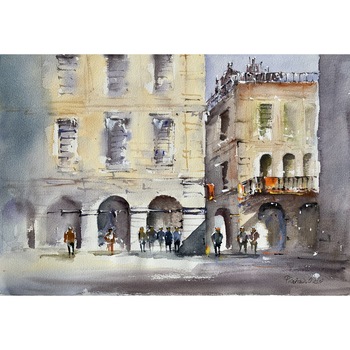 Pictura in acuarela Peisaj citadin - pictat manual, dimensiune 28*38 cm Pictura in acuarela Peisaj citadin - pictat manual, dimensiune 28*38 cm