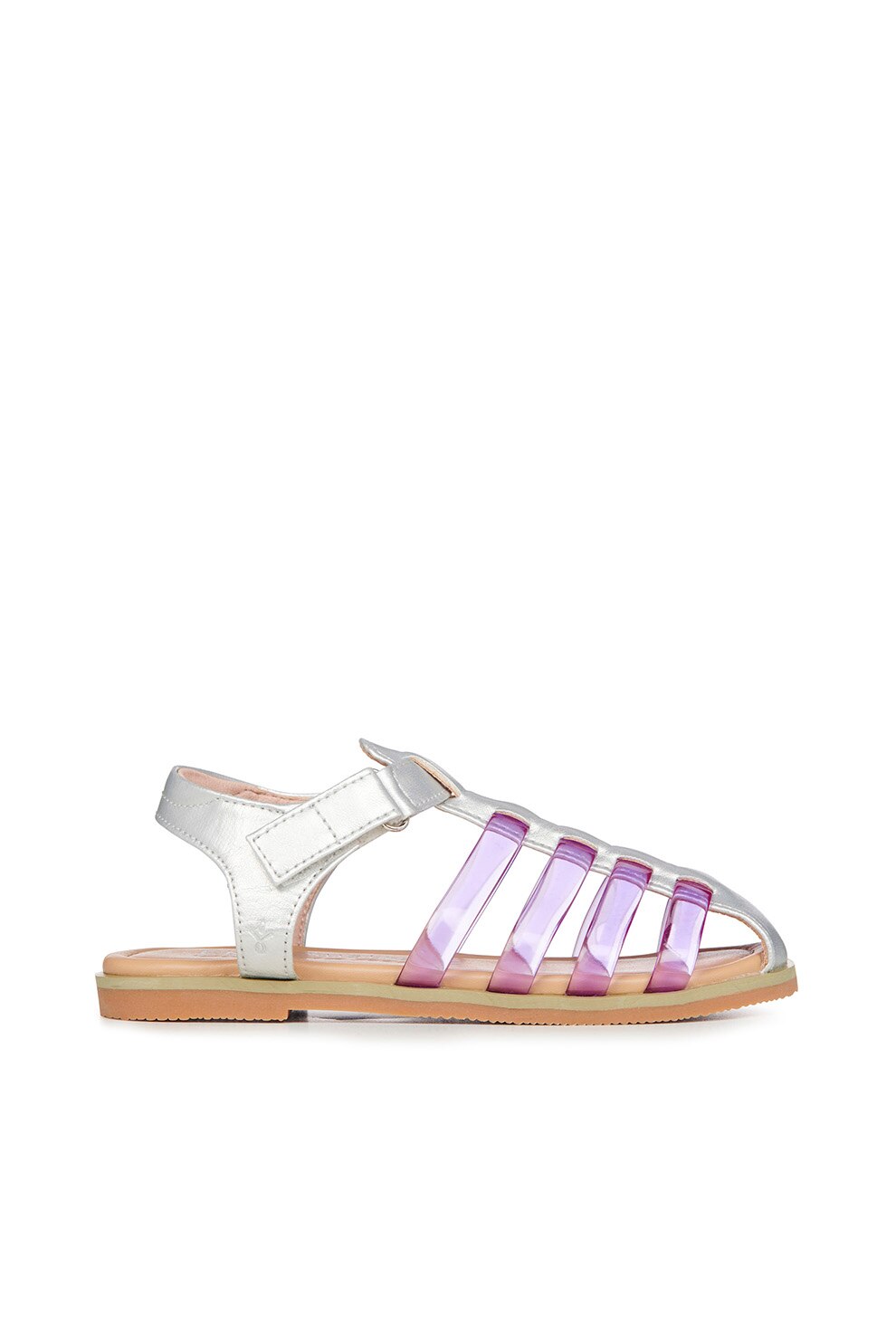 Emu, Sandale din piele ecologica cu inchidere velcro si aspect metalizat Brooklyn, Argintiu, 27 EU, Argintiu