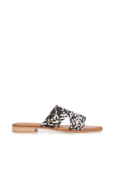 Emu, Papuci impletiti din piele Kadina, Negru/Alb Emu, Papuci impletiti din piele Kadina, Negru/Alb