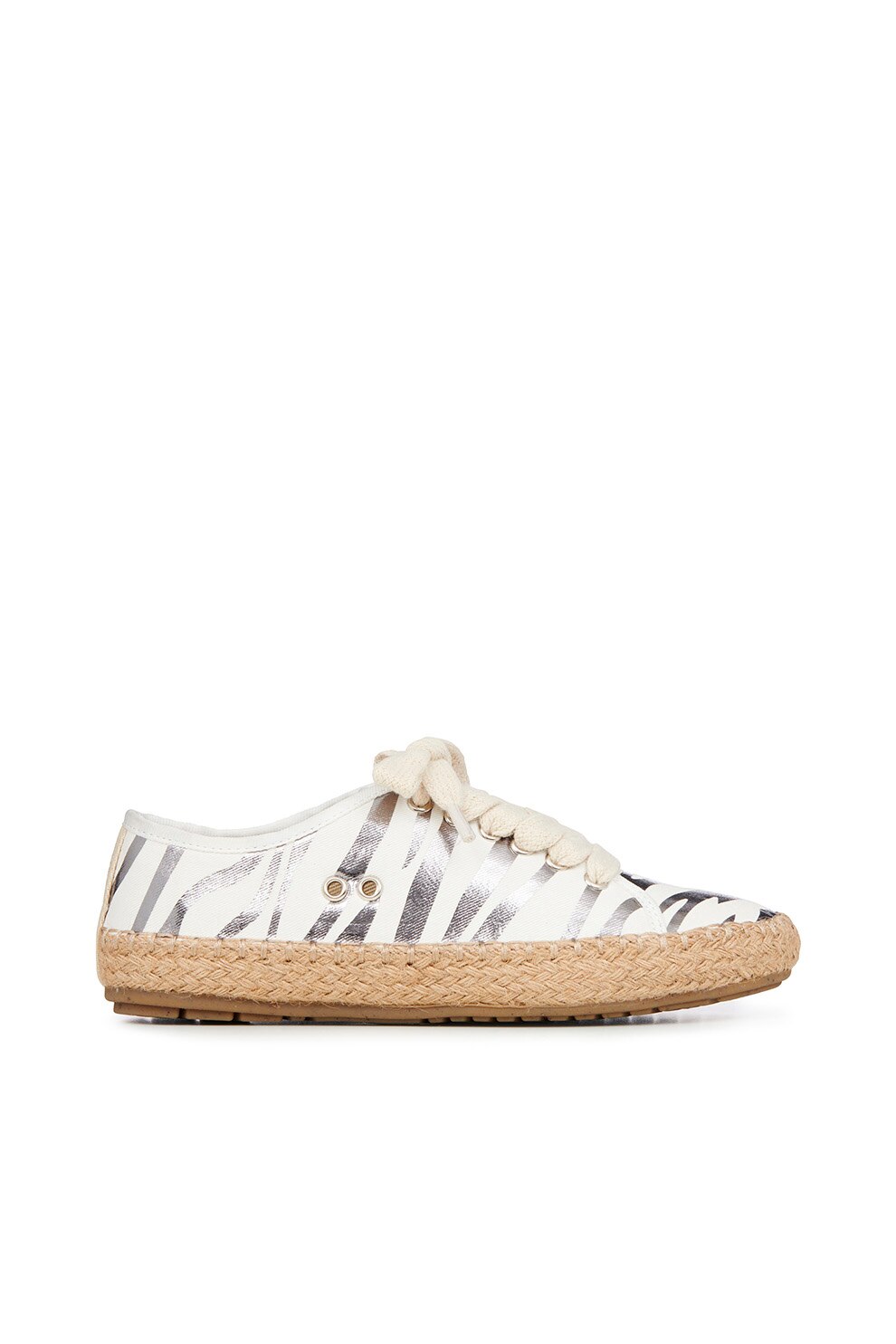 Emu, Pantofi sport tip espadrile cu imprimeu zebra metalizat Agonis, Alb/Argintiu, 8, Alb/Argintiu