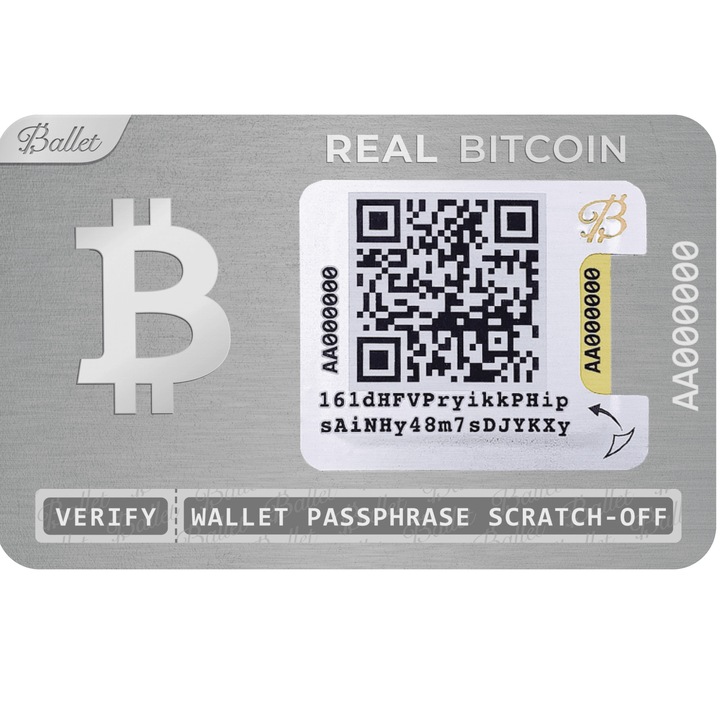 Portofel hardware Real Bitcoin, Ballet, Argintiu, cod QR