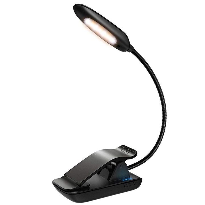 Lampa de carte pentru citit NOVO LIVING, cu incarcare USB, 7 LED-uri, 3 trepte iluminare