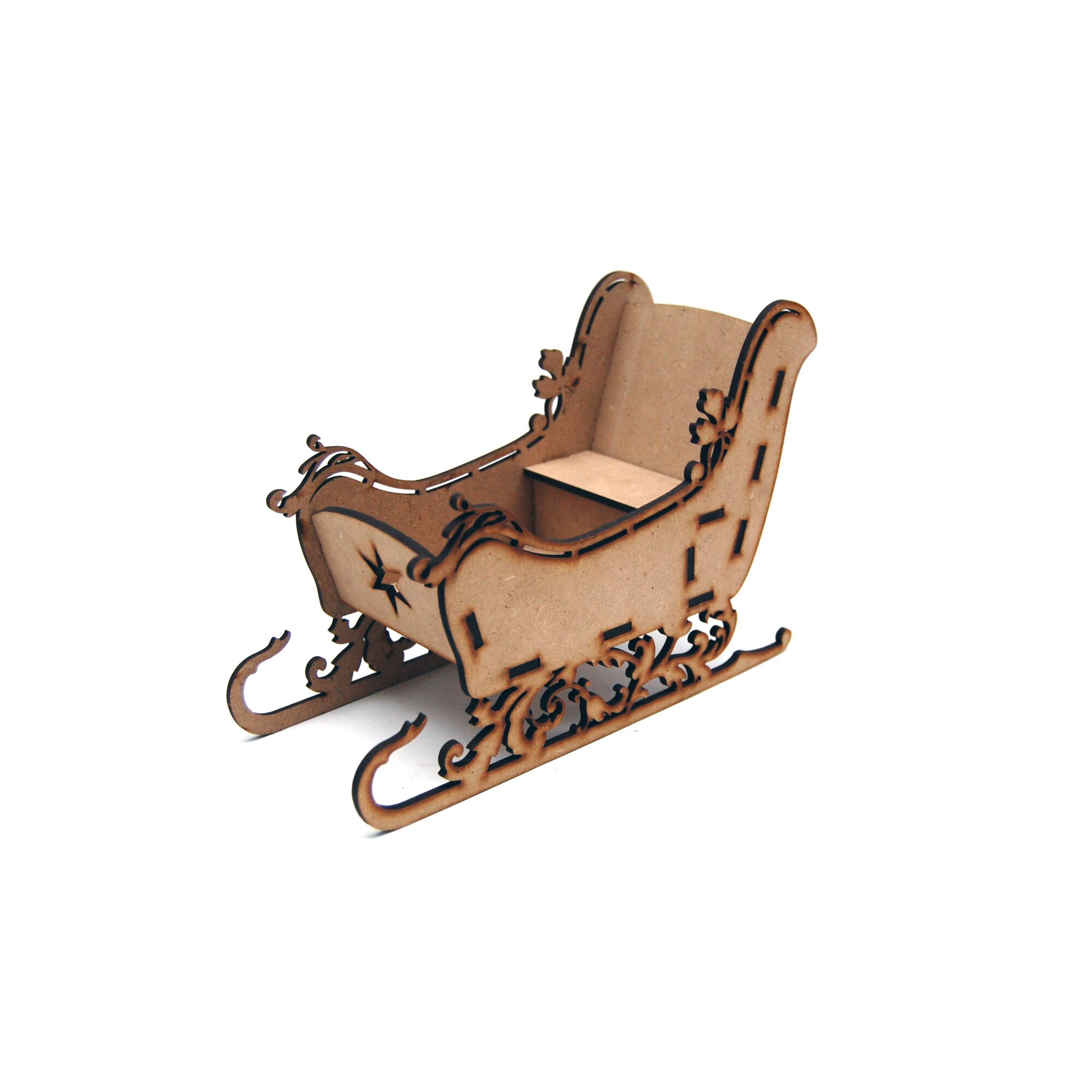 Trasura lui Mos Craciun, din lemn MDF natur, 14 x 9 x 18 cm