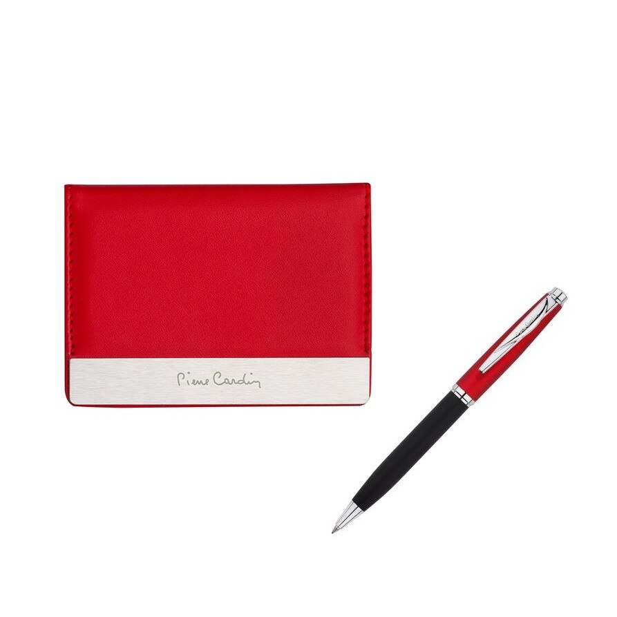 Set cadou pix cu husa documente auto, Pierre Cardin, Piele ecologica, Rosu