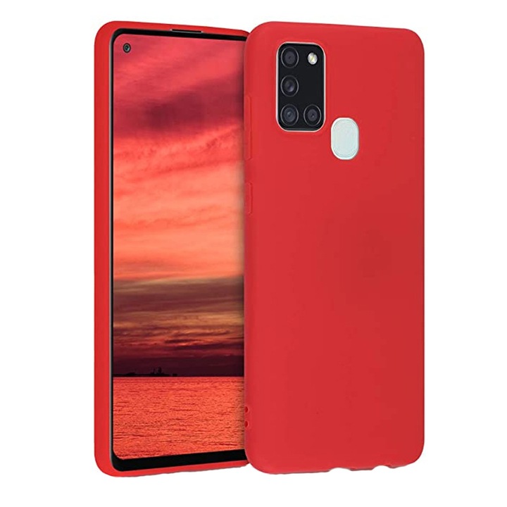 Калъф за Samsung A21s, SILKASE, червен цвят, мек силикон