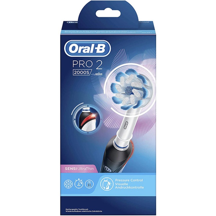 Periuta de dinti electrica Oral-B Power 2 Pro 2000S, Sensi Ultrathin, negru / alb, 1 cap de periuta de dinti