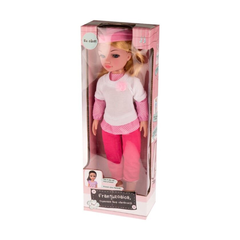 Papusa muzicala Frantuzoaica cu costum roz 40 cm Piccolino