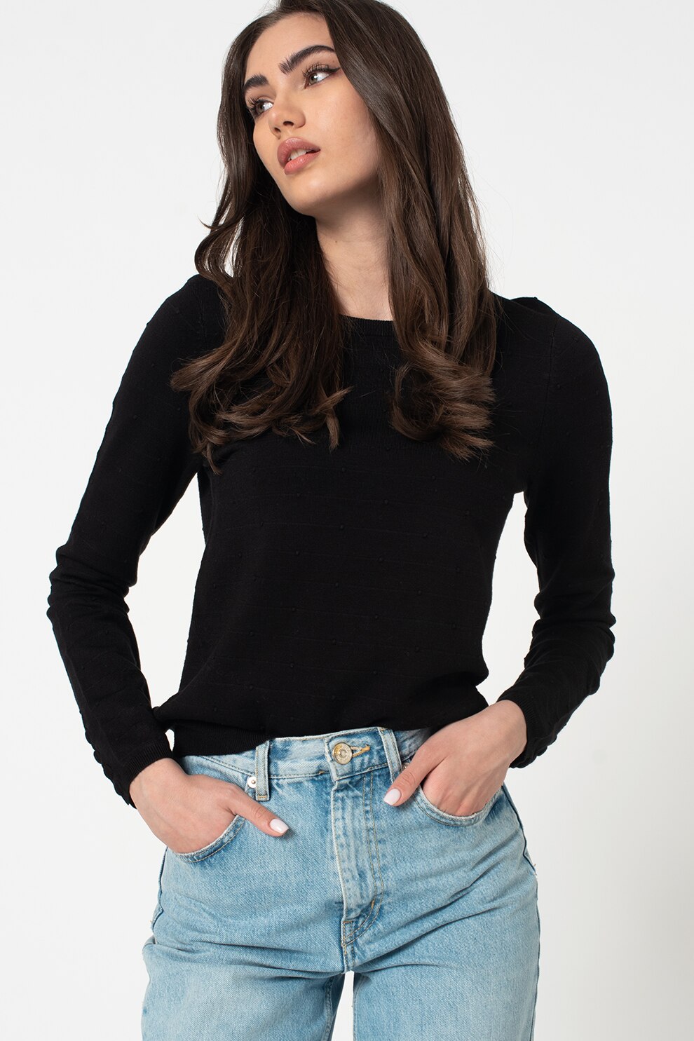 Vero Moda, Pulover cu decolteu la baza gatului New Glory, Negru, L