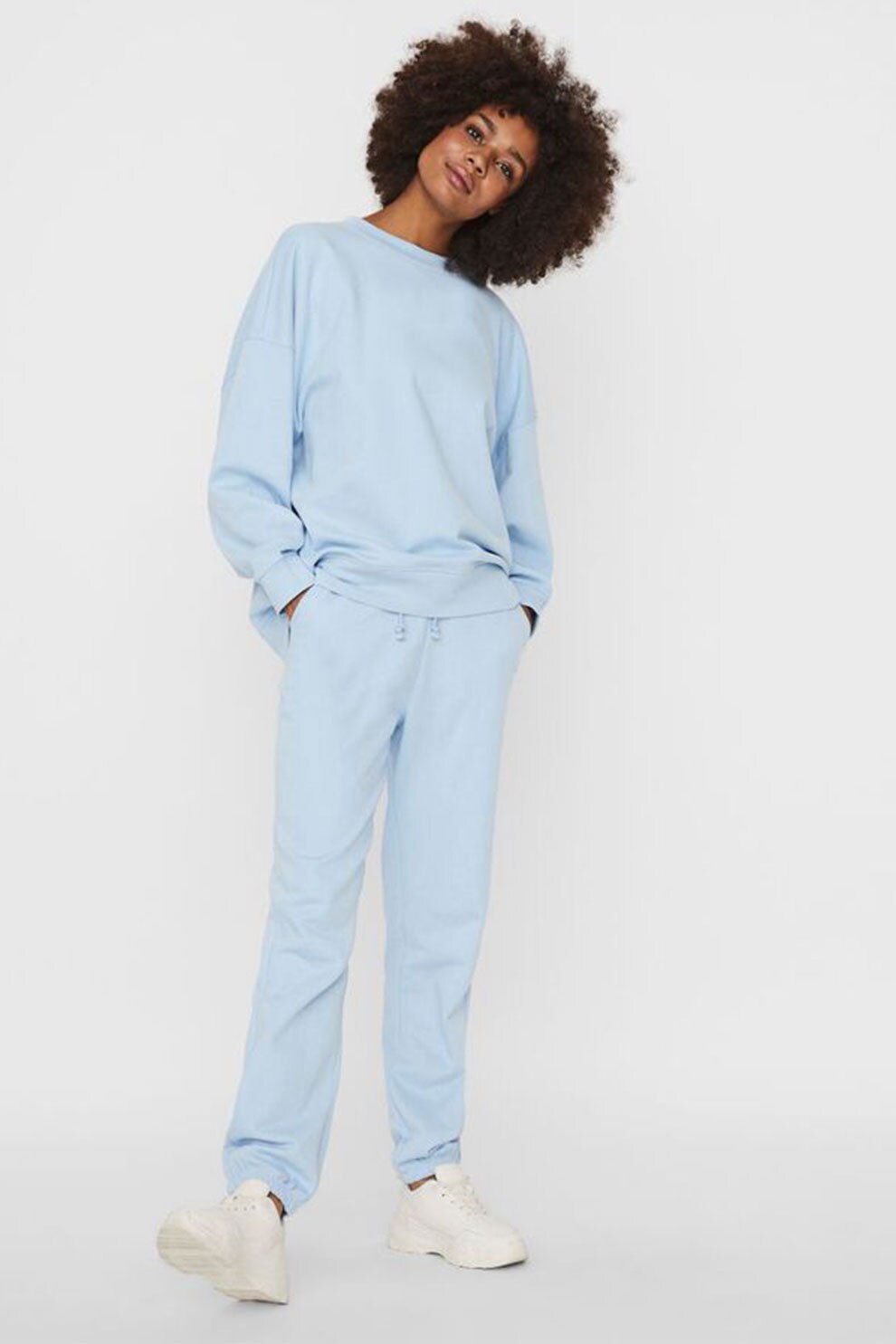Vero Moda, Bluza sport de bumbac organic cu maneci cazute, Albastru pastel