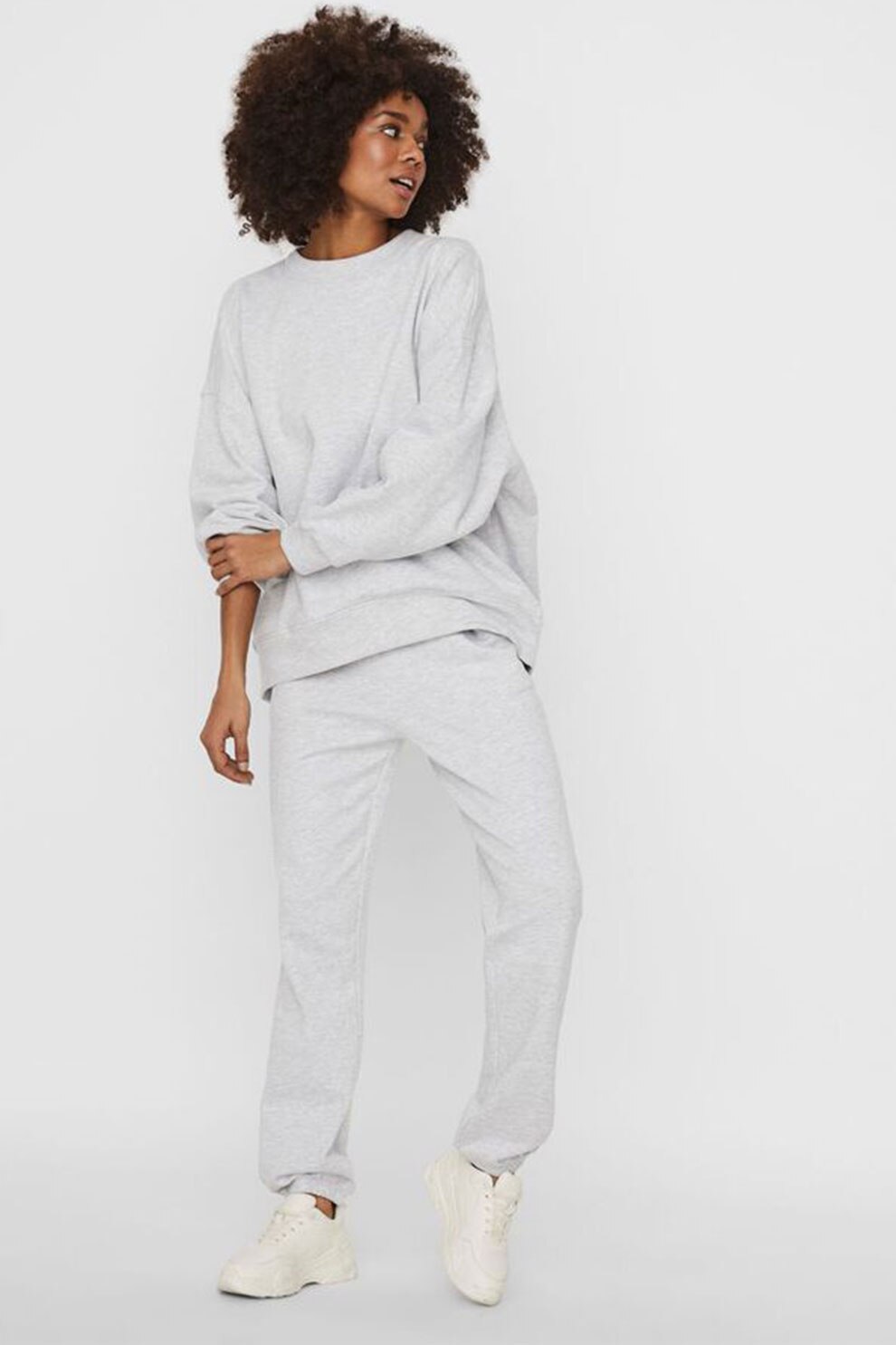 Vero Moda, Bluza sport de bumbac organic cu maneci cazute, Gri deschis