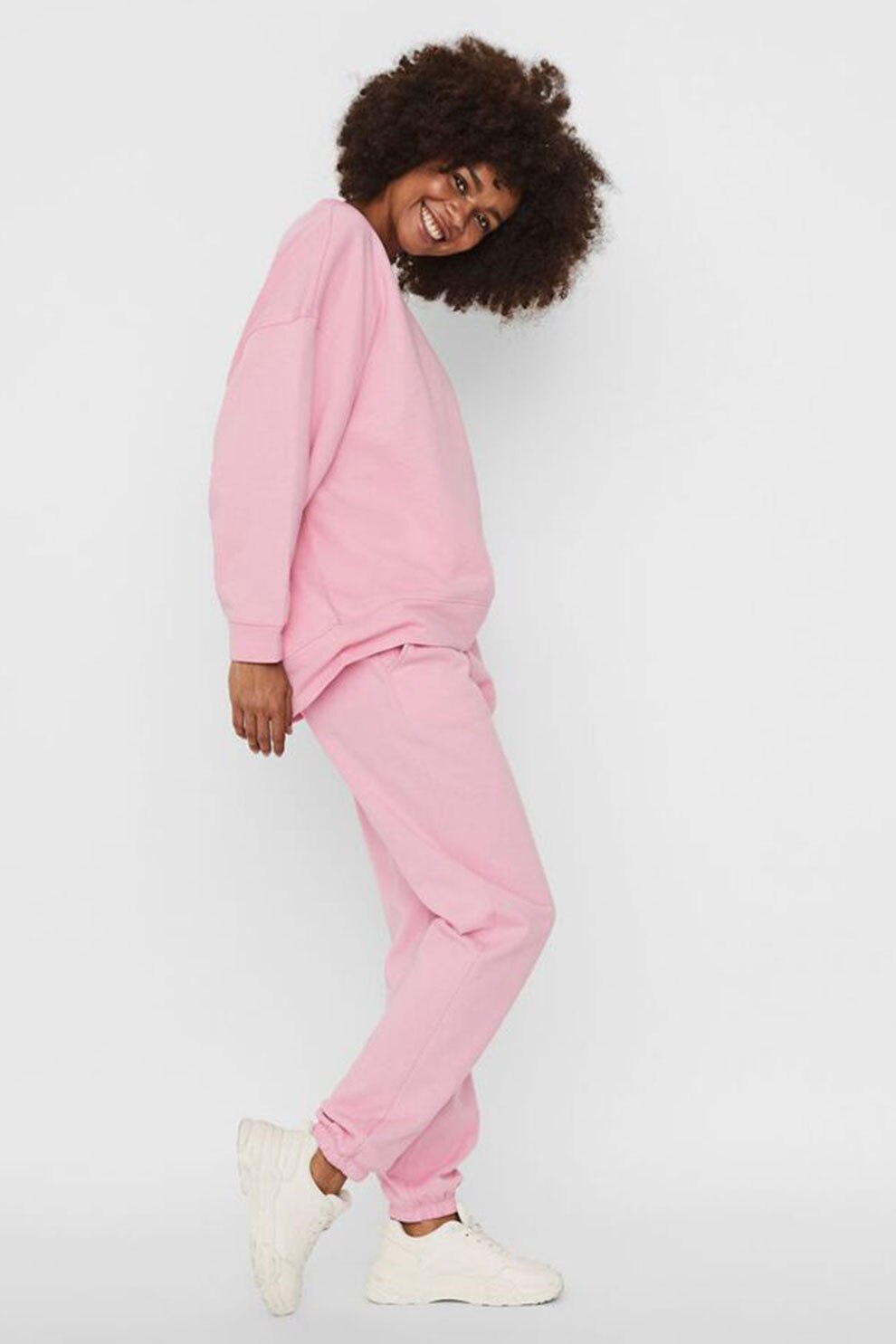 Vero Moda, Bluza sport de bumbac organic cu maneci cazute, Roz