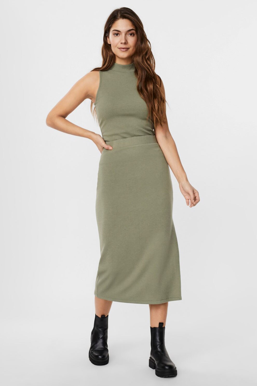 Vero Moda, Bluza fara maneci cu guler scurt, Verde sparanghel