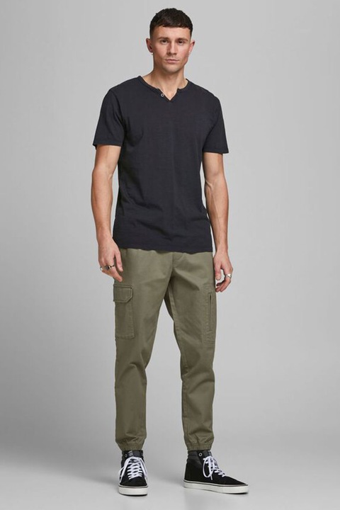 Jack & Jones, Tricou slim fit cu decolteu Henley Slipt, Negru