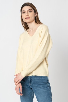 Only, Pulover cu decolteu in V si maneci cazute Rica, galben pal Only, Pulover cu decolteu in V si maneci cazute Rica, galben pal