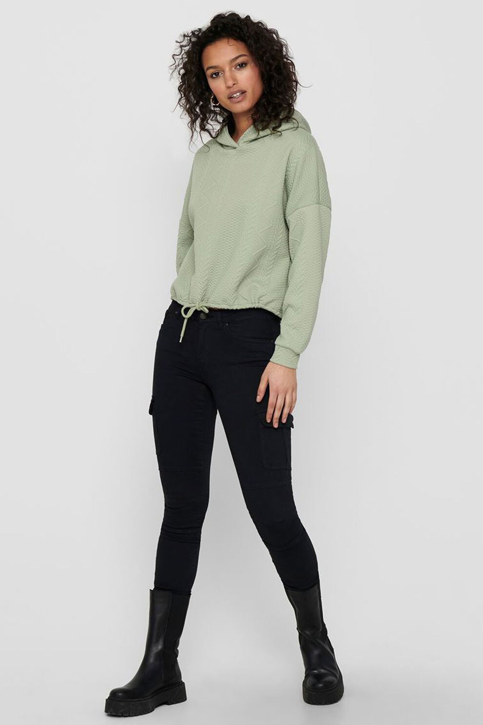 Only, Hanorac cu snur de ajustare in talie, Verde pal, L