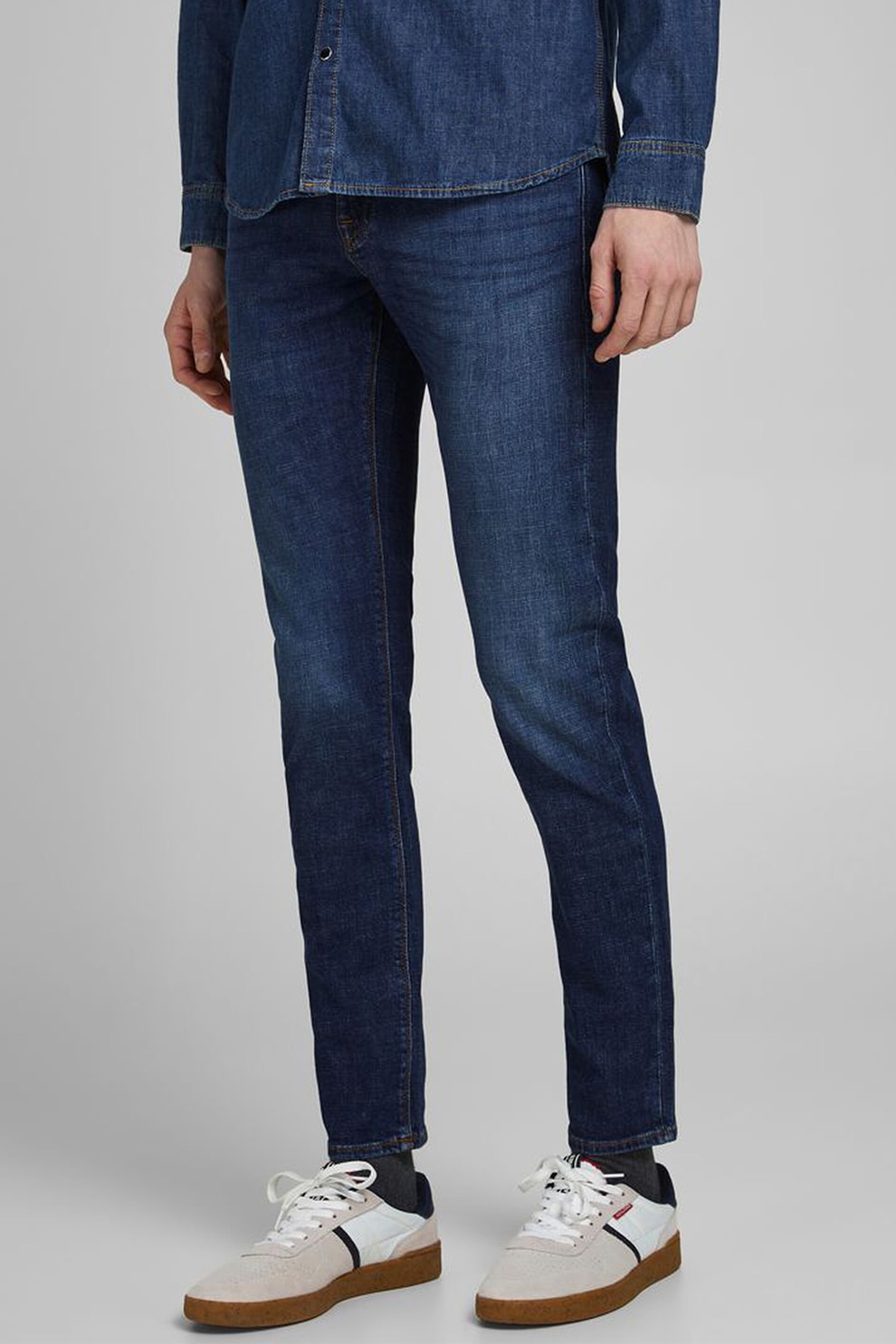 Jack&Jones, Blugi slim fit Glenn, Albastru inchis/Alb prafuit, W29-L32