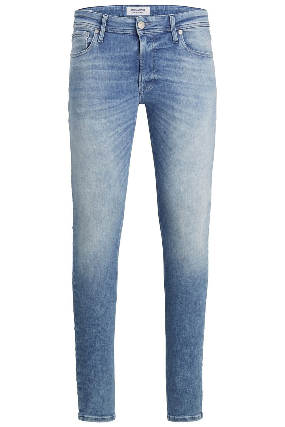 Jack&Jones, Blugi skinny cu aspect decolorat, Bleu/Alb prafuit