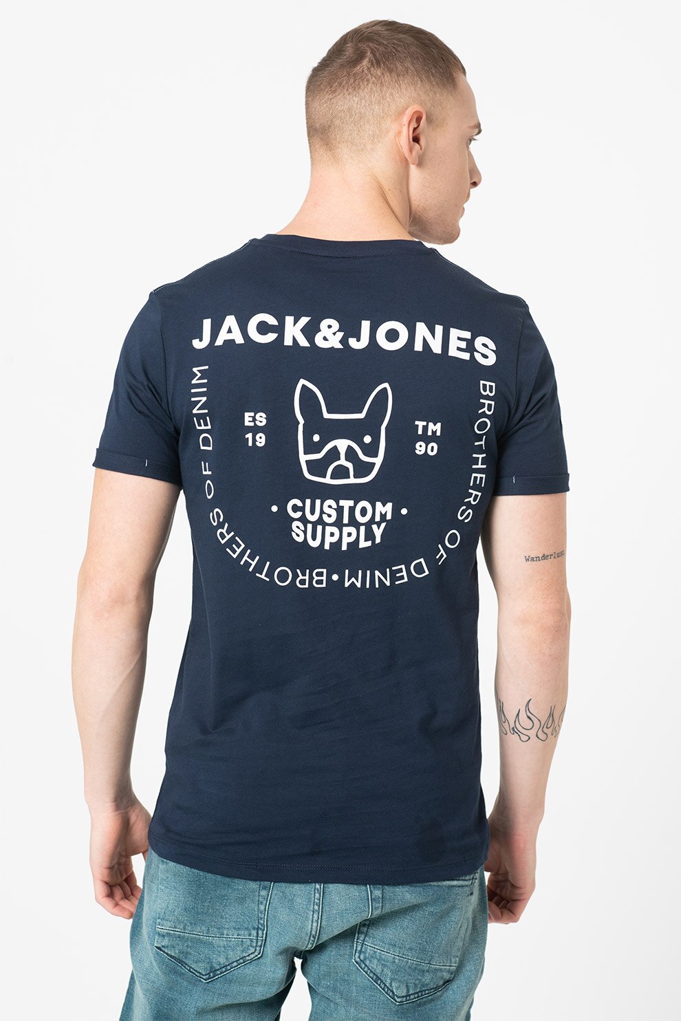 Jack&Jones, Tricou cu decolteu la baza gatului si imprimeu Jared, Bleumarin