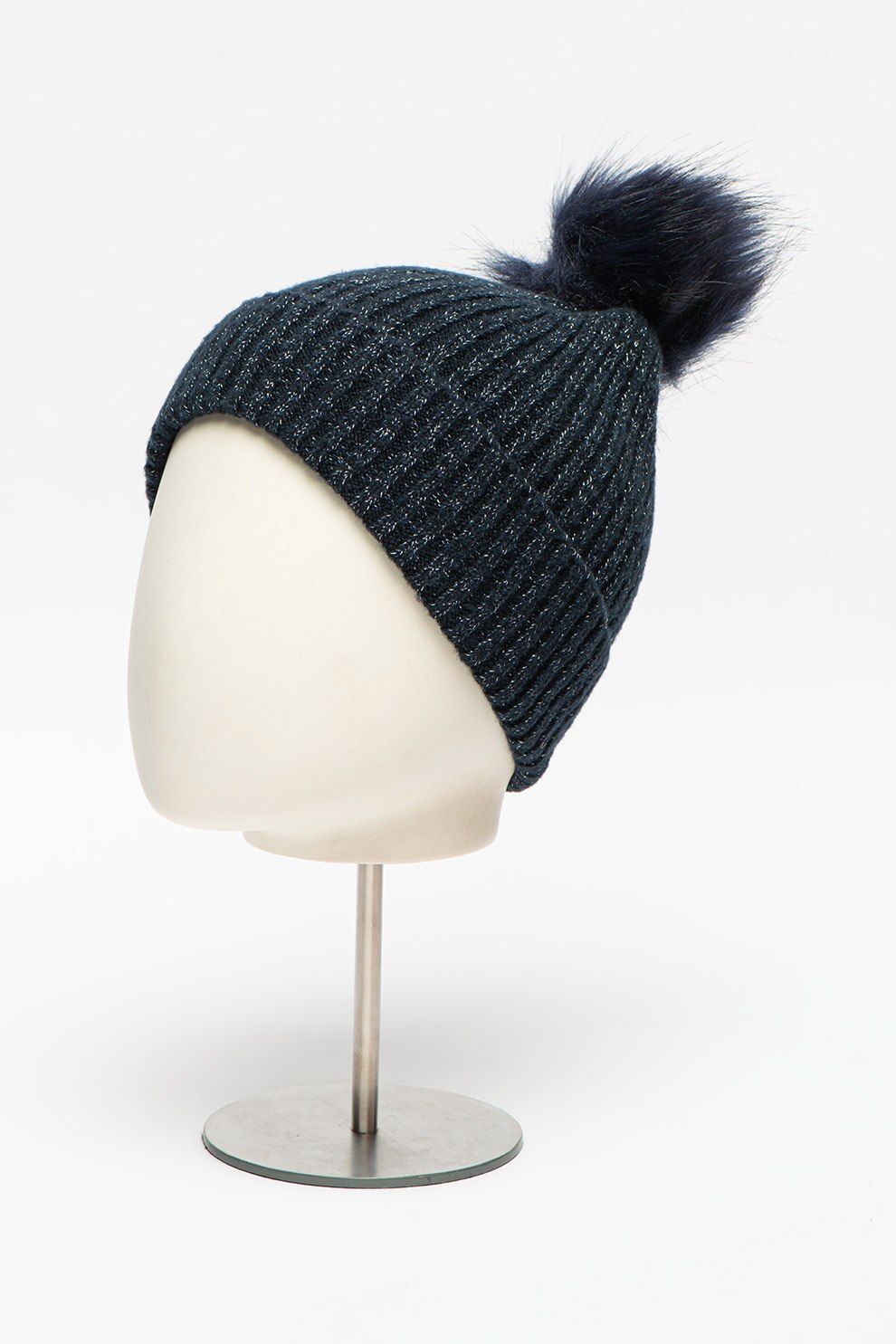 NAME IT, Caciula tricotata cu ciucure de blana sintetica Mimi, Bleumarin/Argintiu, 9-12Y Standard