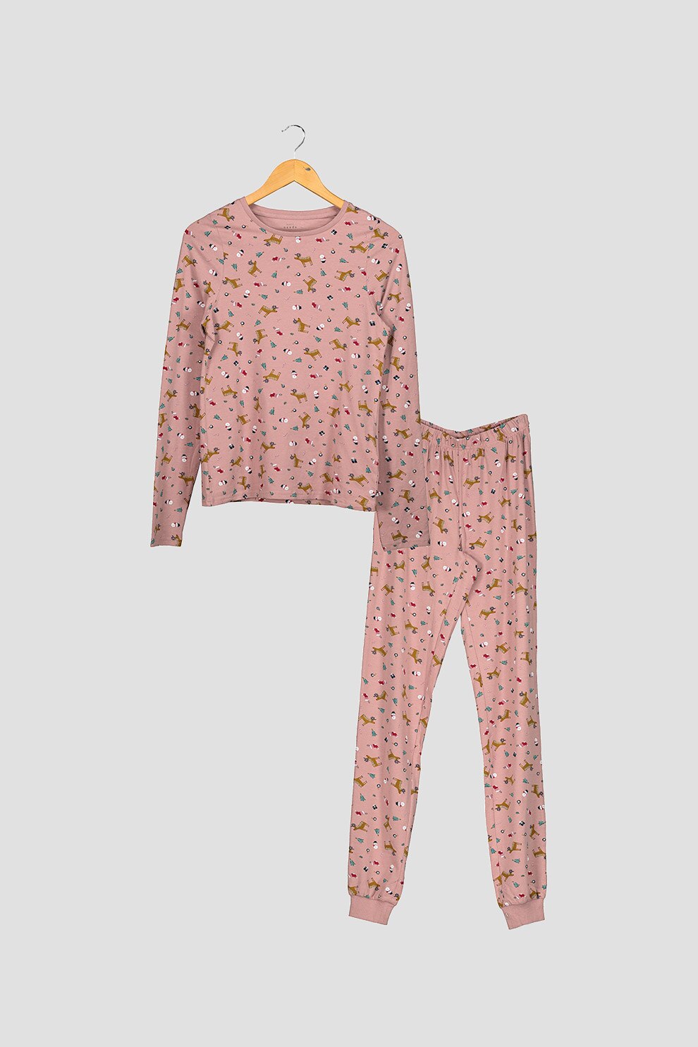 NAME IT, Pijama din amestec de bumbac organic cu imprimeu, Roz prafuit, S Standard