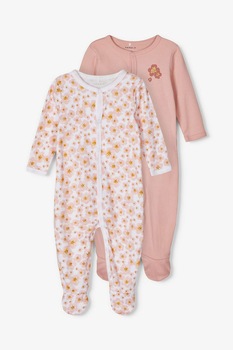 NAME IT, Set de salopete cu botosei din bumbac organic, cu floricele - 2 piese, Roz/Alb, Roz prafuit/roz piersica/alb NAME IT, Set de salopete cu botosei din bumbac organic, cu floricele - 2 piese, Roz/Alb, Roz prafuit/roz piersica/alb