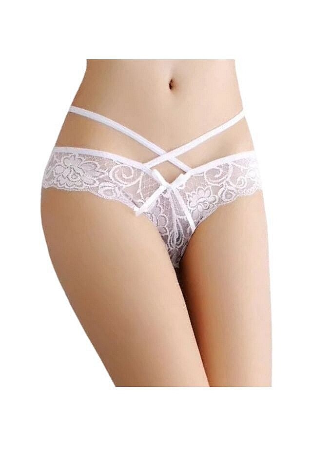 Chiloti dama, tanga, dantela, S-M INTL, Alb, S-M