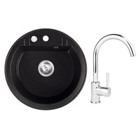 set chiuveta ferro granit  1 cuva 51 cm grafite cu baterie ferro lebada crom imagen 35_0_
0