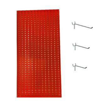 Panou perforat vertical de 500x1000 mm rosu cu set de 25 carlige metalice Panou perforat vertical de 500x1000 mm rosu cu set de 25 carlige metalice