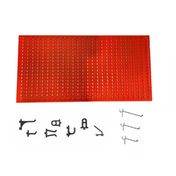 Panou perforat orizontal rosu, 1000x500mm cu set 65 carlige Panou perforat orizontal rosu, 1000x500mm cu set 65 carlige