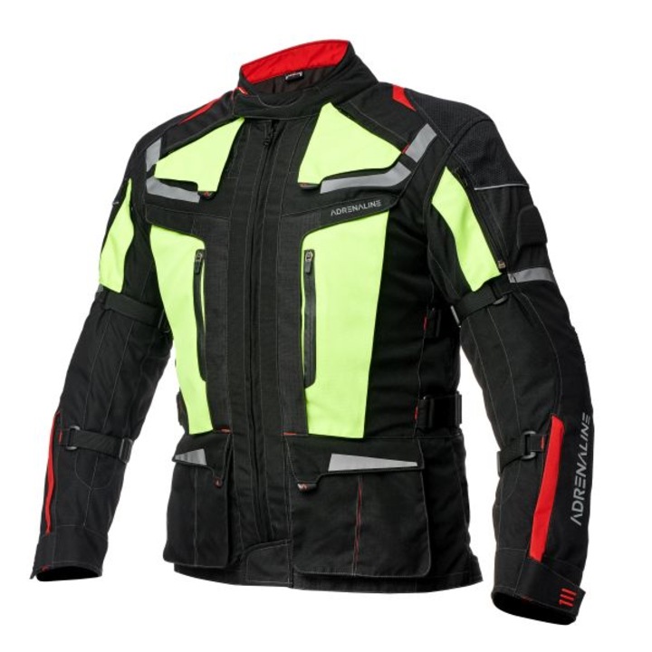 Geaca moto textil Adrenaline Cameleon 2.0, negru/fluo/rosu, marime XL