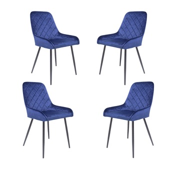 Set 4 scaune dining MONACO, catifea, picioare metalice, albastru cobalt Set 4 scaune dining MONACO, catifea, picioare metalice, albastru cobalt