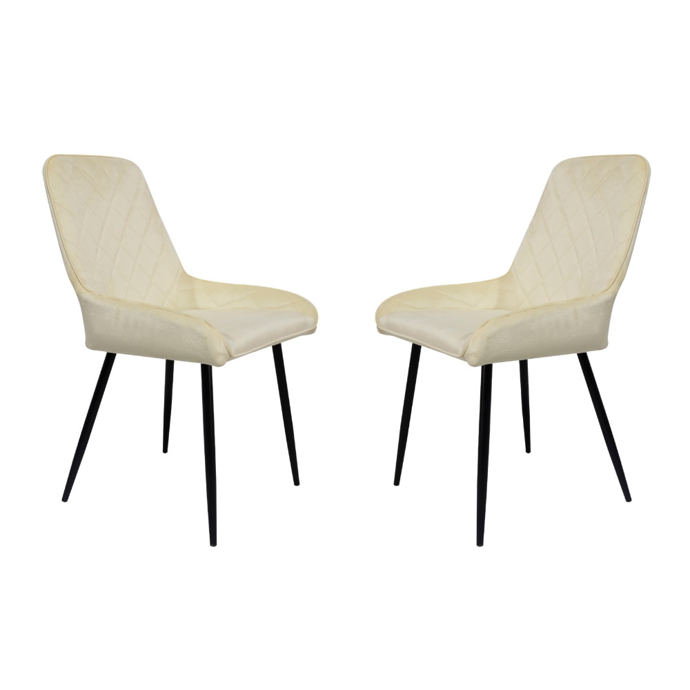 Set 2 scaune dining MONACO, catifea, picioare metalice, crem