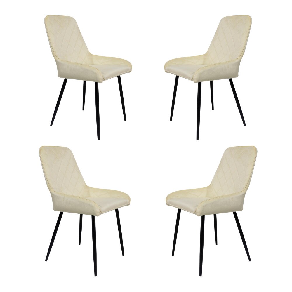 Set 4 scaune dining MONACO, catifea, picioare metalice, crem