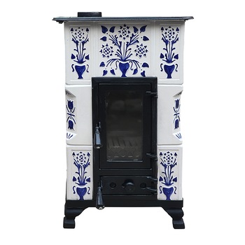 Soba teracota pentru gatit, PRACTIC, model Castel, 5 kw, 55x44x96 cm, usa cu sticla, alb/albastru Soba teracota pentru gatit, PRACTIC, model Castel, 5 kw, 55x44x96 cm, usa cu sticla, alb/albastru