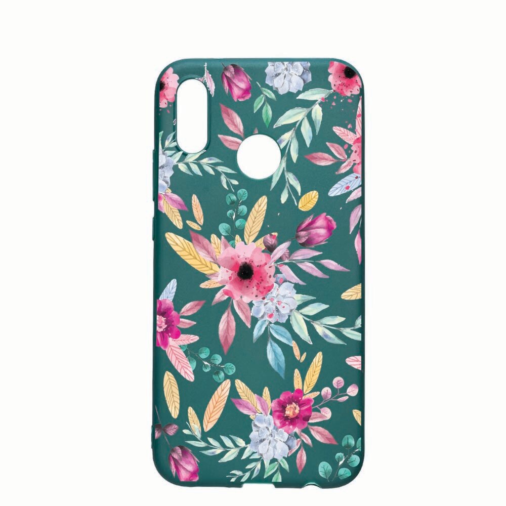 Husa Huawei P20 Lite, Happy Flowers, rezistenta la uzura, anti-alunecare, din silicon Premium, ForestGreen, FG69