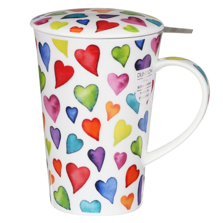 Cana cu sita si capac - Shetland - Warm Hearts, Portelan, 440 ml, Multicolor