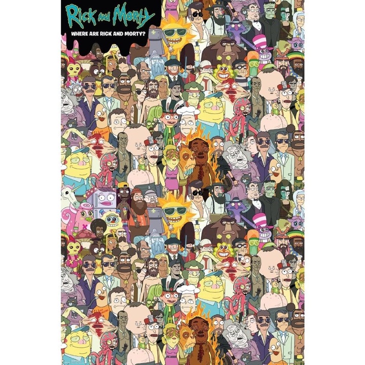 Rick & Morty Where's Rick Poszter, 61x91.5cm, Fekete